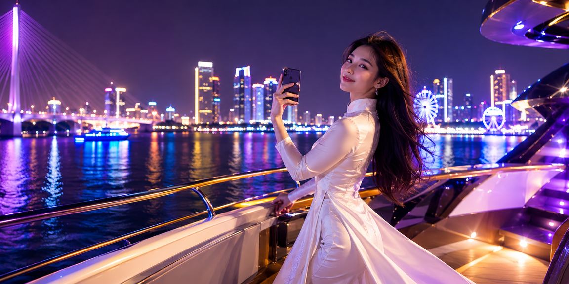 Người chơi nạp tiền trên ứng dụng r22 tại Đà Nẵng với trang phục áo dài truyền thống